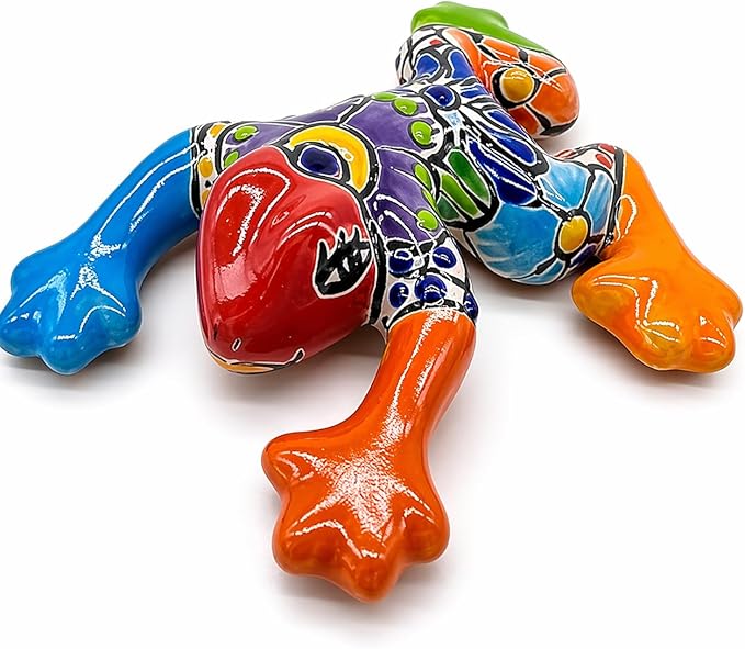 Colorful Garden Decor Frog - Ceramic Mexican Home Decor Talavera - Hand Painted in Mexico - Mexican Wall Decor - Multicolor Frog in Gift Box - Rana Multicolor