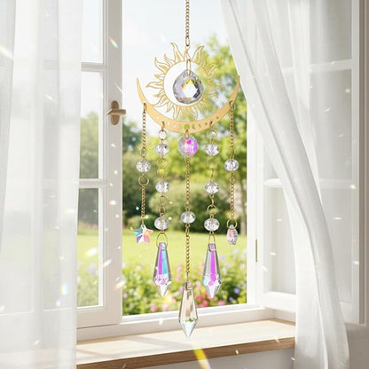 Crystal Prism Sun Catchers Rainbow Maker, Window Prism Rainbow Maker, Sun and Moon Catchers for Indoor Window Hanging, Outdoor Home Garden, Room Decor, Gift for Women