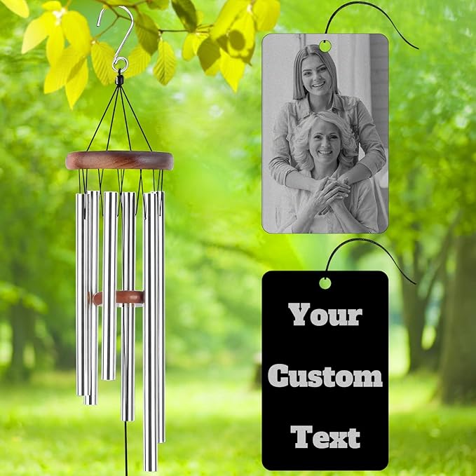 Personalized Custom Wind Chimes Memorial Engraved Gifts for Loss of Loved One Mother Dad Mom Dog Pet Customized Outdoor Sympathy Wind Chimes with Photo Text