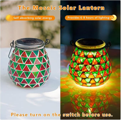 Starsoul 2 Pack Solar Lanterns Outdoor Waterproof, Vibrant Mosaic Hanging Solar Lights, Decorative Solar Lantern for Outside Garden Decor
