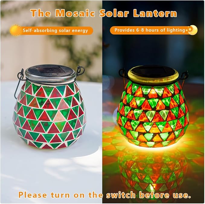 Starsoul 4 Pack Solar Lanterns Outdoor Waterproof, Vibrant Mosaic Hanging Solar Lights, Decorative Solar Lantern for Outside Garden Decor