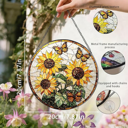 Stained Glass Suncatcher Window Hanging, 7.8 Inch Handmade Sunflower Garden suncatchers, Suncatcher Home Decor,Gift for Women, Mom, Grandma (Sunflower)