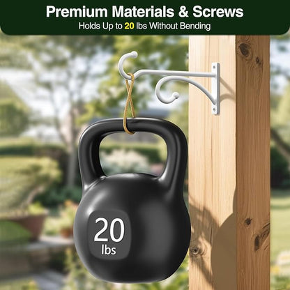 pickpiff 6-Inch Planter Hooks for Hanging Plants - Plant Hanger Hook Indoor Outdoor, Plant Wall Hooks, Brackets for Hanging Plants, Baskets, Wind Chime, Bird Feeder, Bird House (White, Metal, 2 Pack)