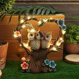 Owl Statue with Solar Lights Outdoor Decor, Resin Owls Figurines for Garden Patio Lawn Decorations, Christmas Birthday Gifts for Women Friends (7.6Inches)