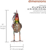 Alpine Corporation 16" Tall Outdoor Metallic Rooster Standing Yard Statue Decoration, Turquoise