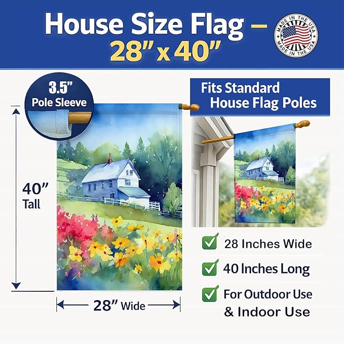 Caroline's Treasures Massachusetts Mayflowers in Watercolor House Flag Large Porch Sleeve Pole Decorative Outside Yard Banner Artwork Wall Hanging, Polyester, House Size, Multicolor