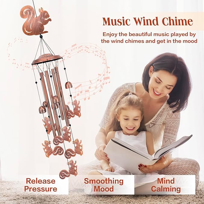 for Mom Squirrel Wind Chimes for Outside,Squirrel Gifts for Women Men/Memorial Gift/Birthday Gifts Metal windchimes Outdoors/Indoors,Garden Decor,Patio,Home,Porch,Yard Decorations