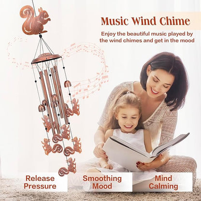 for Mom Squirrel Wind Chimes for Outside,Squirrel Gifts for Women Men/Memorial Gift/Birthday Gifts Metal windchimes Outdoors/Indoors,Garden Decor,Patio,Home,Porch,Yard Decorations