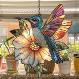 Hummingbird Mosaic Style Acrylic Suncatcher Stained Glass Effect Window Car Hanging Christmas Ornament Indoor Outdoor Decor Garden Sun Catcher Panel for Hummingbird Lover for Women Mom Grandma