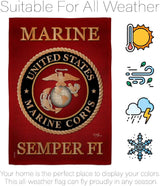 Marine Corps Burlap Garden Flag - Set with Stand Armed Forces USMC Semper Fi United State American Military Veteran Retire Official - House Banner Small Yard Gift Double-Sided Made In USA , Garden Flag 13"x 18.5"