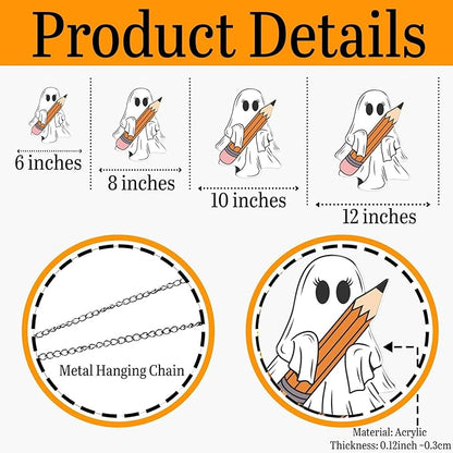 7.87Inch Cute Pencil Ghost Sun Catcher Acrylic Garden Halloween Suncatcher Decor Window Hanging for Wall Home, Garden, Housewarming Women Neighbor Party Decor Gifts