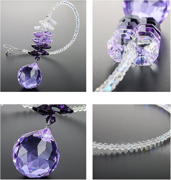 H&D 30mm Purple Chandelier Crystals Ball Rainbow Octogon Chakra Hanging Suncatcher Decorating Balls