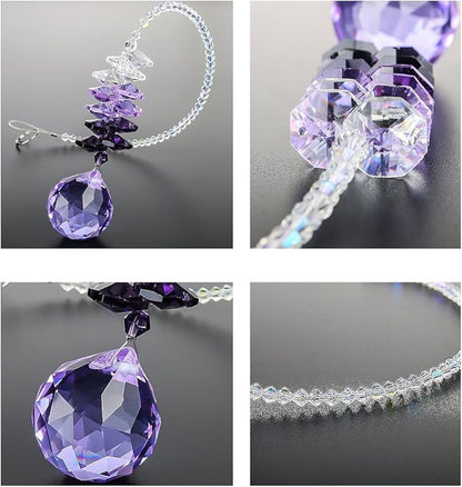 H&D 30mm Purple Chandelier Crystals Ball Rainbow Octogon Chakra Hanging Suncatcher Decorating Balls