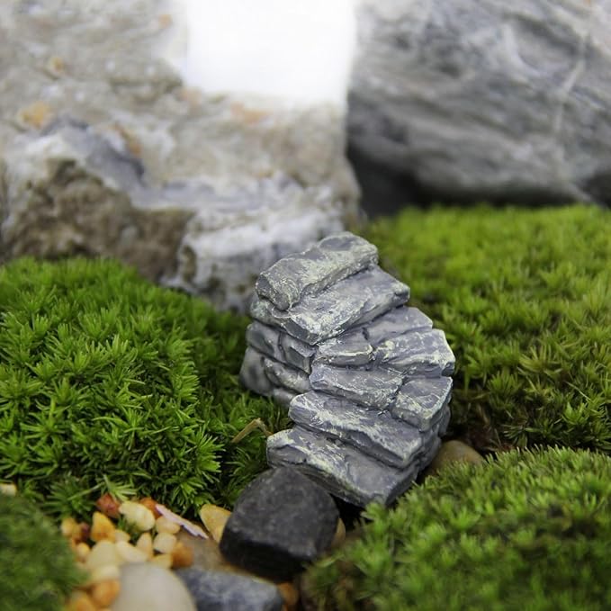 2Pcs Miniature Stone Steps Figurines Fairy Garden Ornaments, Miniature Garden Stairs Accessories Micro Landscape Decoration, Bonsai Ornament