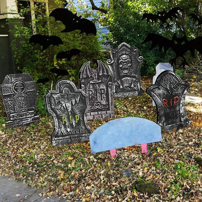 LUKBERA 5Pcs 17" Halloween Foam Tombstones, RIP Graveyard Tombstones with Bonus Metal Stakes Decorations for Halloween Lawn Yard Outdoor, Haunted House Decor