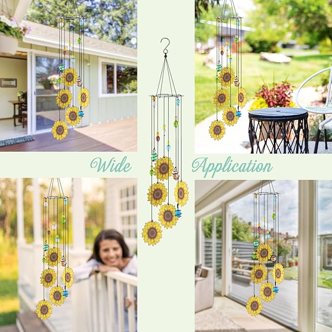 Sunflower Gifts for Women Wind Chime, Sunflower Gifts, Sunflower Wind Chimes for Outside, Patio Decor Garden