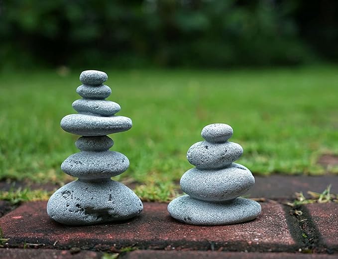 2 PCS Zen Stacking Stones, Handmade Rocks Statues Japanese Garden Decor, Office Relaxing Yoga Meditation Accessories (2 PCS)