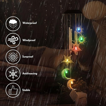 Colingmill Solar Wind Chimes for Outside Waterproof Hanging Wind Chimes Lights Outdoor Decor Yard Garden Gifts for Mother Mom Grandma Wife Neighbors (Sun Moon Star,Colored Lights)