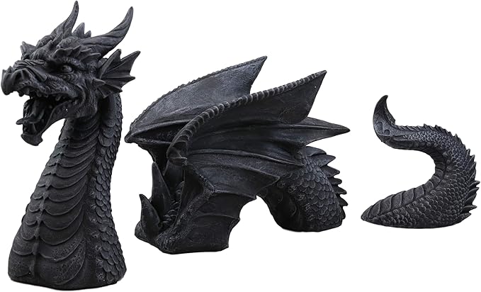 Ebros Swimming Castle Moat Mordor Dragon Lawn Garden Centerpiece Statue 3 Piece 21" Total Length Faux Stone Resin Finish Dungeons and Dragons Decor Figurine