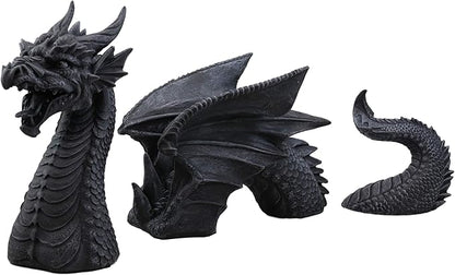 Ebros Swimming Castle Moat Mordor Dragon Lawn Garden Centerpiece Statue 3 Piece 21" Total Length Faux Stone Resin Finish Dungeons and Dragons Decor Figurine