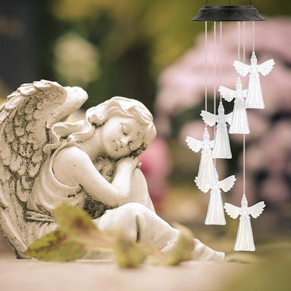 Gifts for Women Mom Grandma, Gardening Birthday Gifts for Mothers Day, Angel Solar Wind Chimes for Outside, Wind Chimes Outdoor Waterproof, Solar Lights Outdoor Decorative for Garden Patio Yard