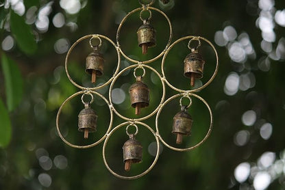 De Kulture Bell Metal Circular Ghantada Wind Chime Hanging Bells for Home Garden Balcony Decor Ideal for New Year Anniversary Birthday Party Decoration (Brown), 9X11.5 (DH) Inches