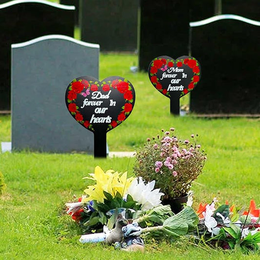 OZIO Heart Memorial Plaque Stake Sympathy Grave Markers Cardinals Garden Metal Grave Stake Decoration for Mom Dad Cemetery Outdoors Yard Garden(Mom-C)