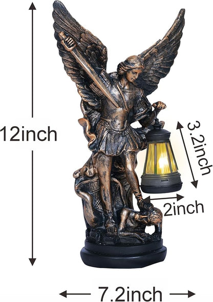Dlfghos St Michael The Archangel Solar Outdoor Garden Decor Statues–12 in Miguel Arcangel Statue Solar Outdoor Sculptures for Outside Yard Patio Balcony Front Lawn Decor