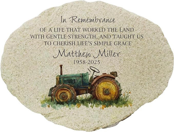 GiftsForYouNow Personalized Farmer Memorial Small Flat Garden Stone - Beautiful Tribute for Loved Ones - Natural Stone Remembrance Decor - 7.88" Durable Outdoor Home & Garden Decoration