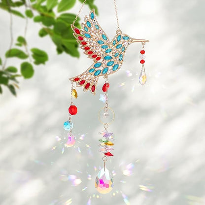 Hummingbird Gifts for Mom Grandma, Crystal Sun Catcher Hanging Indoor Window, Mothers Day Birthday Valentines Day Gifts for Women Bird Lovers, Love Pendant Home Decorations Garden Outdoor (Gold)