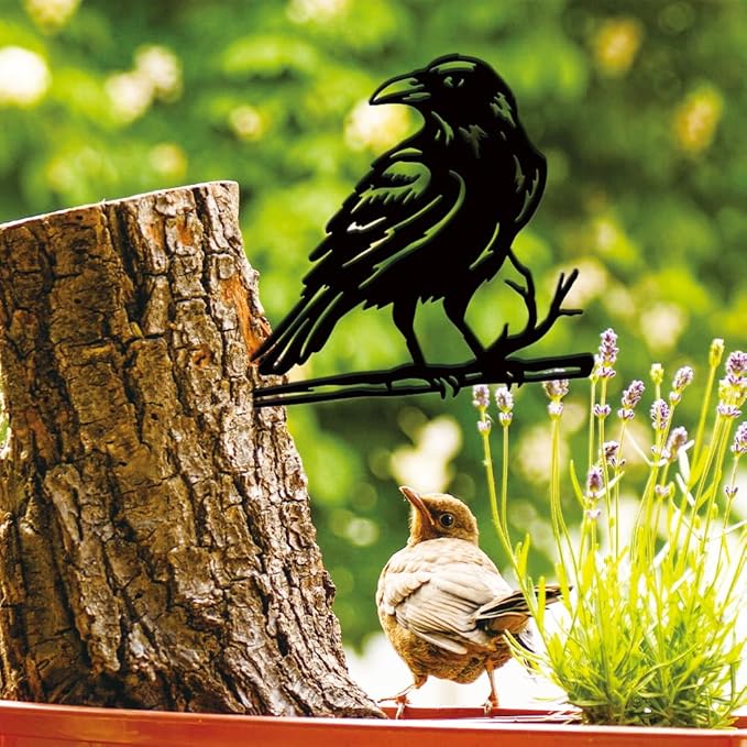 SUPERDANT Raven Metal Garden Decor Outdoor Crow Black Silhouette Yard Art Raven Decorative Garden Stakes Crow Lawn Ornaments Yard Stakes Metal Wall Art for Lawn Patio