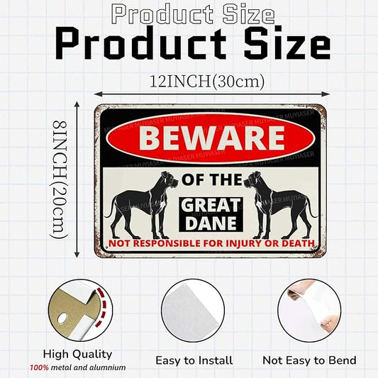 Beware Of The Dog Great Dane Sign Aluminum Metal Tin Signs Outdoor Yard Sign Warning Sign For Fence Yard Home Kitchen Farm Garden Wall Decor 8x12 Inch