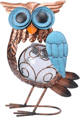 MUMTOP Solar Lights Outdoor Garden Owl Decor, Owl Solar Light Outdoor Waterproof with Crackle Glass Globe Gardening Statue Gifts and Metal Yard Art for Lawn Porch Patio Outside Garden