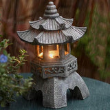 Naisicore Solar Pagoda Statues, 10.2inch Resin Japanese Pagoda Sculpture with Solar Lantern, Zen Garden Waterproof Landscape Decorative Ornament for Patio Porch Yard Art Decor (Style 1)