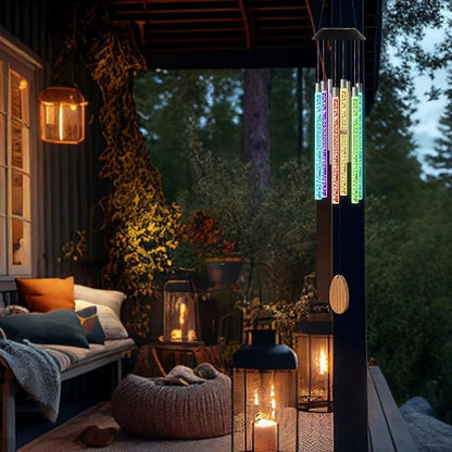 Solar Wind Chimes for Outside,37 Inch Memorial Wind Chimes Gifts for Mom Grandma, 6 LED Tubes Color Changing Waterproof Windchimes Hanging Ornament for Home Outdoor Patio Garden Yard