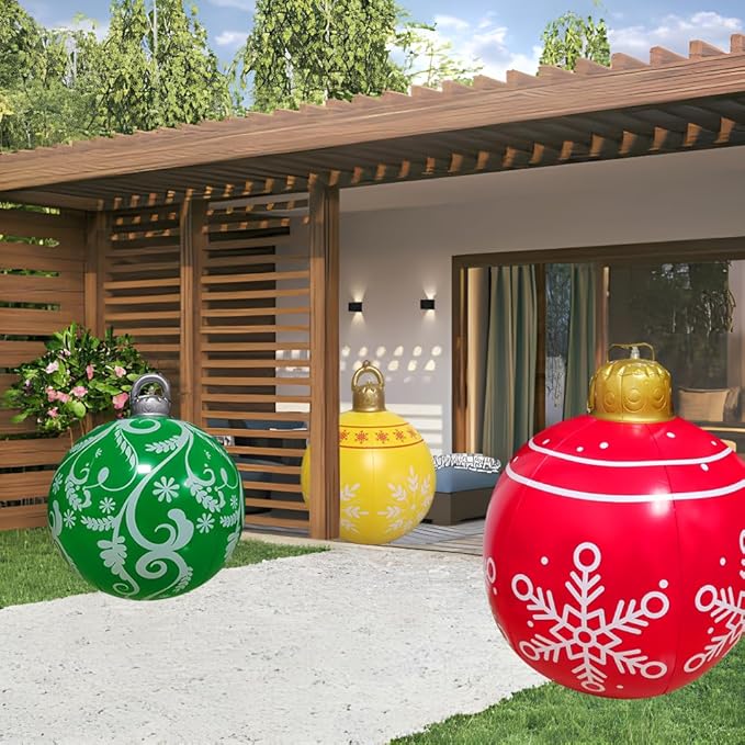 21 inch Inflatable Christmas Balls Ornaments, Christmas Decoration LED Lights with PVC, Giant Xmas Party Supplies, Garden Glow Up Balls with Remotes, Hanging Disco Balls Decor for Outdoor 2Green