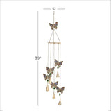 Deco 79 Metal Embellished Butterfly Windchime with Glass Beads and Cone Bells, 5" x 5" x 39", Gold