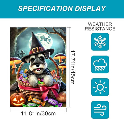 BlissYard Halloween Cute Garden Flag 12x18 Inch Candy Witch Dog Basket Flag Outdoor Yard Decoration House Banner Porch Lawn Patio Home Decor