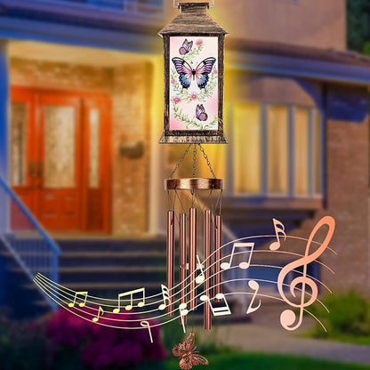 YHmall Wind Chimes for Outside, 37" Hanging Solar Windchimes Outdoors Memorial Butterfly Gifts for Women Mom Grandma, Solar Lanterns Wind Chimes for Home Patio Yard Garden Decor