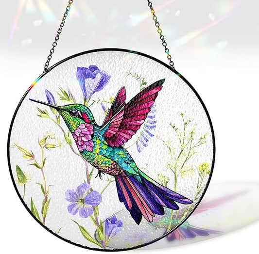7.8" Hummingbird Stained Glass Suncatcher, Bird Suncatcher for Window Hanging, Art Decor for Home Garden Housewarming, Gift for Mom, Grandma, Women, Friend, Bird Lover BIRD-19B-SG8