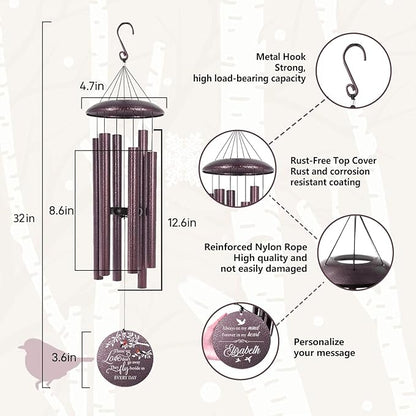 ASTARIN Personalized Condolences Wind Chime for Loss of Loved One/Mom/Dad, 32 inch Memorial Windchimes Sympathy Gifts for Loss, Funeral Memorial Ideas, Garden Indoor Decor, Produced in USA