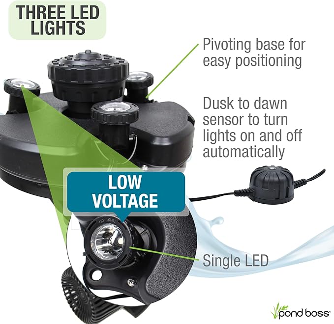 Pond Boss DFTN12003L Floating Fountain With Lights, 50 Foot Power Cord, 1/4 hp