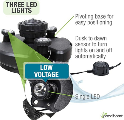 Pond Boss DFTN12003L Floating Fountain With Lights, 50 Foot Power Cord, 1/4 hp