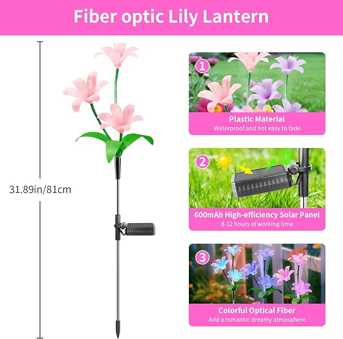 Solar Garden Lights Waterproof 3 Pack Solar Lights Outdoor Decorative 7 Color Changing Double Jellyfish and Lily Flower Garden Decor Yard Christmas Pool Outdoor, Mother's Women