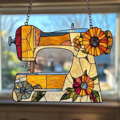 Sewing Machine Acrylic Suncatcher, Boho Suncatchers for Window Hanging Ornament, Stained Glass Effect Art Garden Decor for Sewing Lover, Gifts for Mother's Day, Mom, Grandma, Wife, Women, Nana