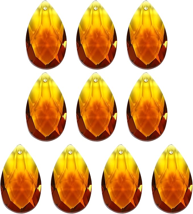 PATIKIL K9 Crystal Pendants Teardrop Beads, 10 Pack 38mm Chandelier Prisms DIY Amber