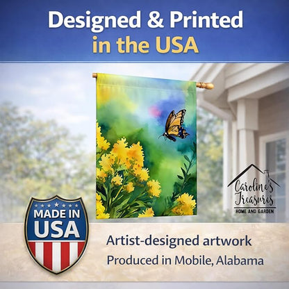 Caroline's Treasures Kentucky Goldenrod in Watercolor House Flag Large Porch Sleeve Pole Decorative Outside Yard Banner Artwork Wall Hanging, Polyester, House Size, Multicolor