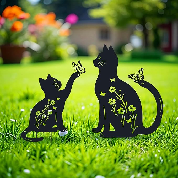WACLSTDAY Cat Metal Decorative Garden Stakes,Gifts for Women/Men/Cat Lovers,Black Silhouette Statues Spring Garden Decor for Outdoor, Yard Art, Outside,Patio,Forests,Lawn Ornaments