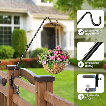 BOLITE Heavy Duty Deck Hook, 20 Inch Bird Feeder Hanger for Hummingbird Feeders, Planters, Lanterns, Wind Chimes, 360° Rotatable Arm, Black, Birthday Gifts for Women Men, Gifts for Mom Dad