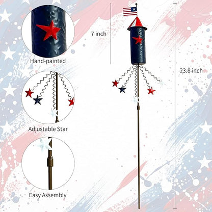 3 Pack Patriotic 4th of July Decorations Outdoor,23.6” Metal Americana Firework Decorative Garden Stakes for Independence Day Garden Decor, 3D Red White Blue Yard Signs for Lawn Porch